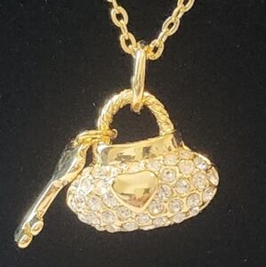 Borun America Jewelry Women's Gold-Plated Necklace Crystal Pendant Purse & key